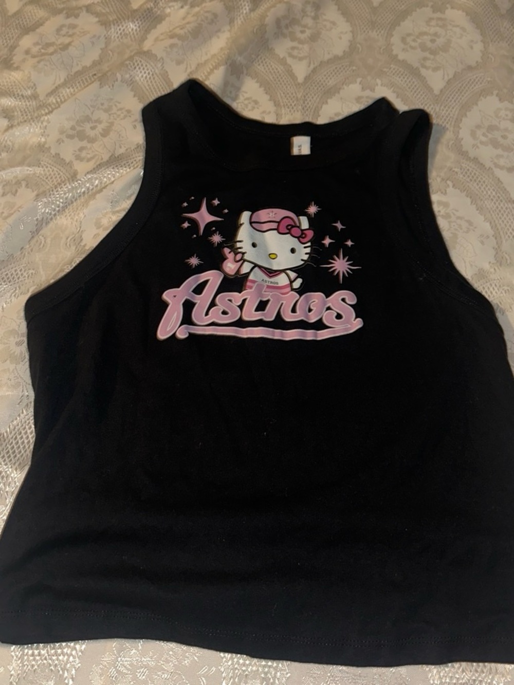 Bella Canvas Black Tank Top with Pink Hello Kitty Astros Graphic